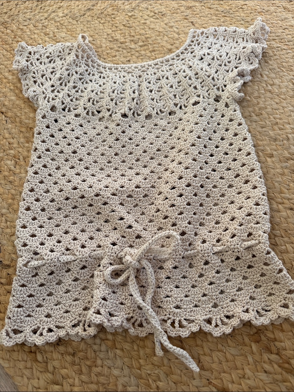 Handmade Crochet Beige Short Sleve Top